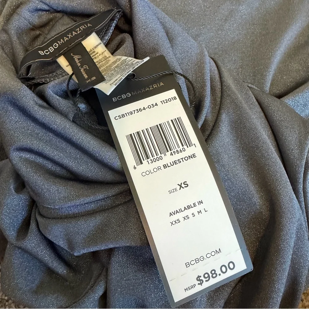 BCBGMaxAzria Turtleneck Bodysuit Shimmer Stretch Grey Long Sleeve Stretch XS NWT - Picture 15 of 15